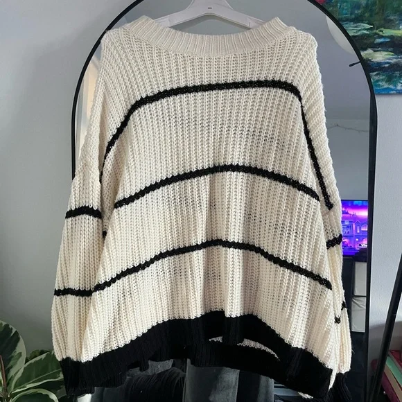 Cream and Black Striped Sweater - Picture 2 of 5
